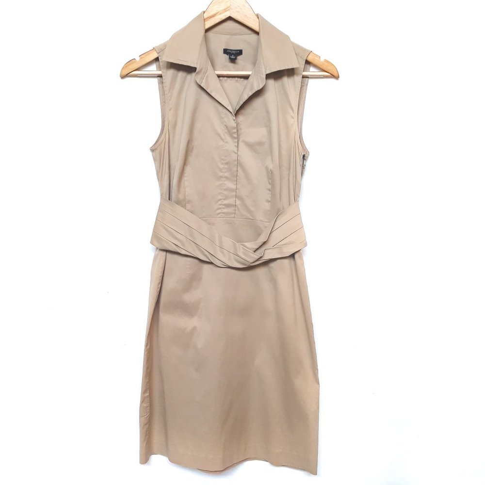 ANN TAYLOR Sleeveles Khaki Belted Sheath Dress